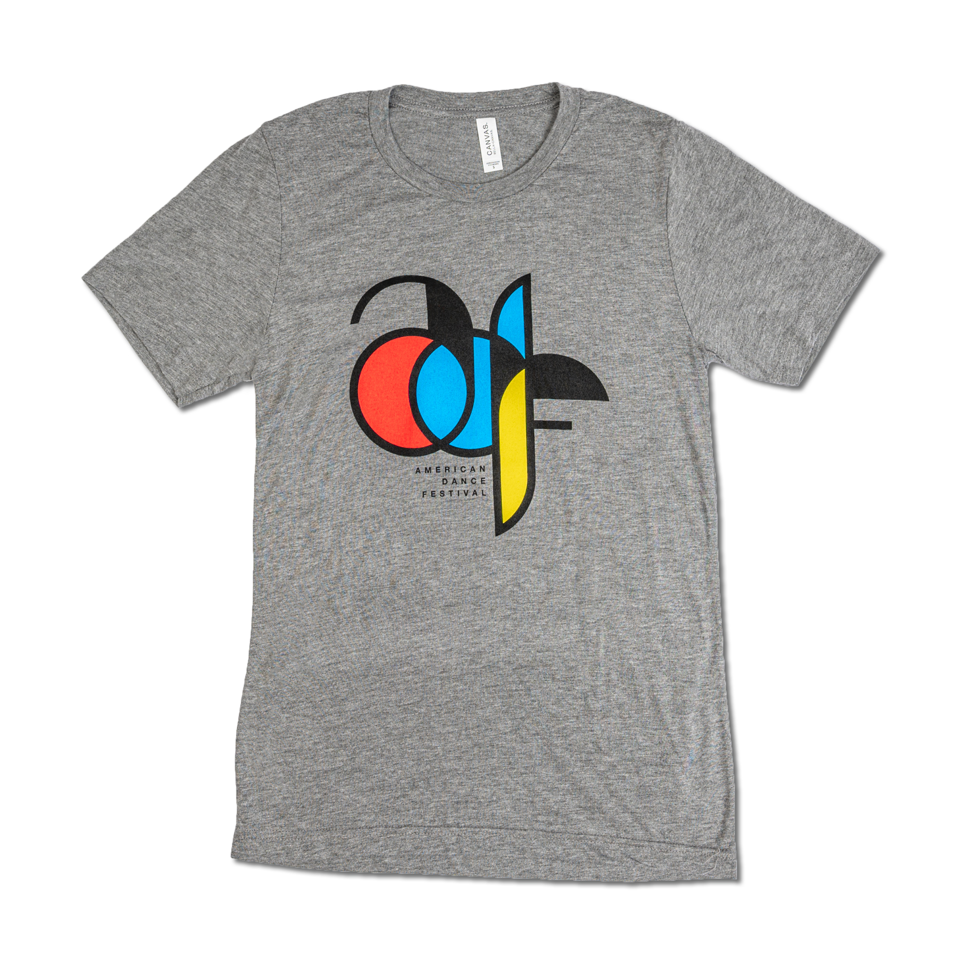 Grey shirt with a stylized black, red, blue, and yellow ADF